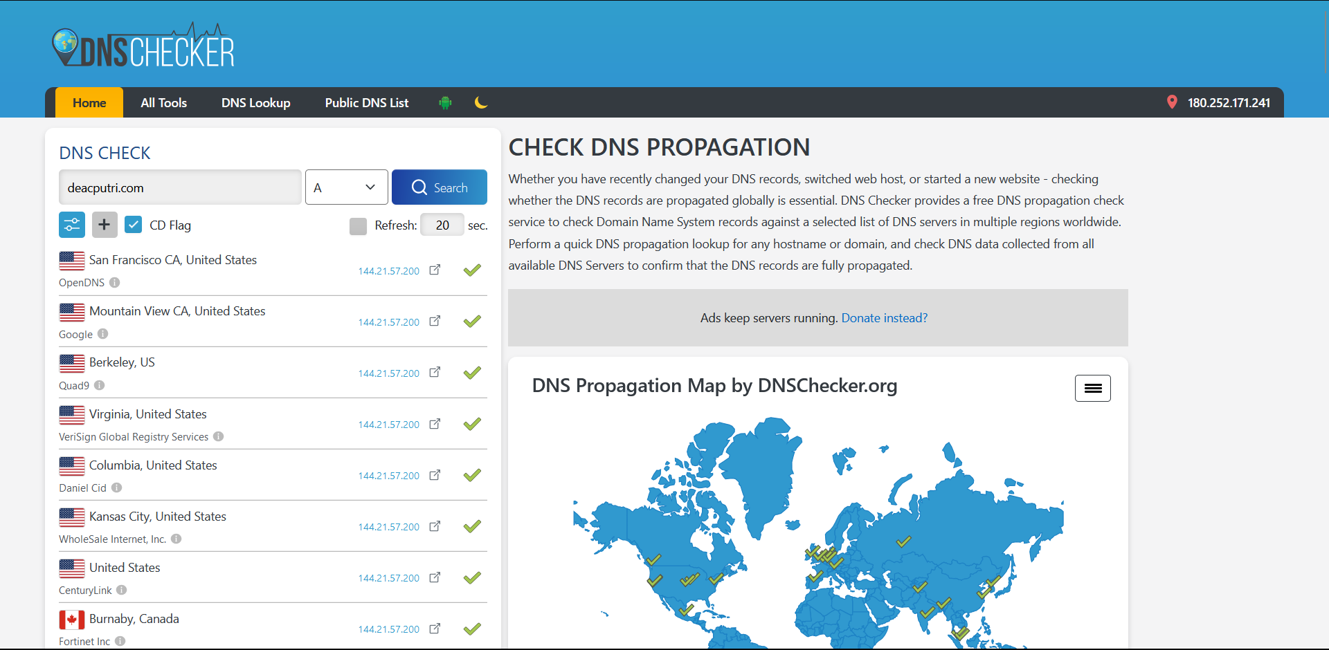 DNS check for A record